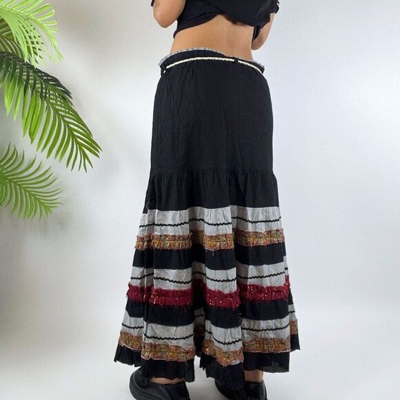 Vintage 90s At Last Grunge Boho Low Rise Fairycore Hippie Striped Midi Skirt / L - Picture 3 of 5